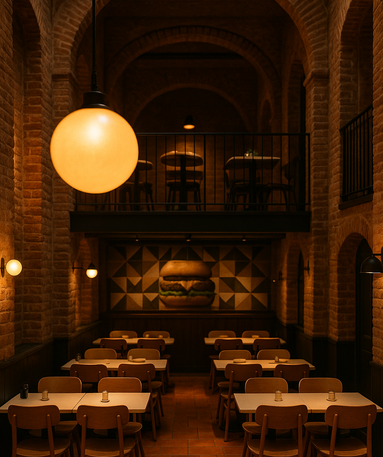 Salle et mezzanine de Juicy Burger